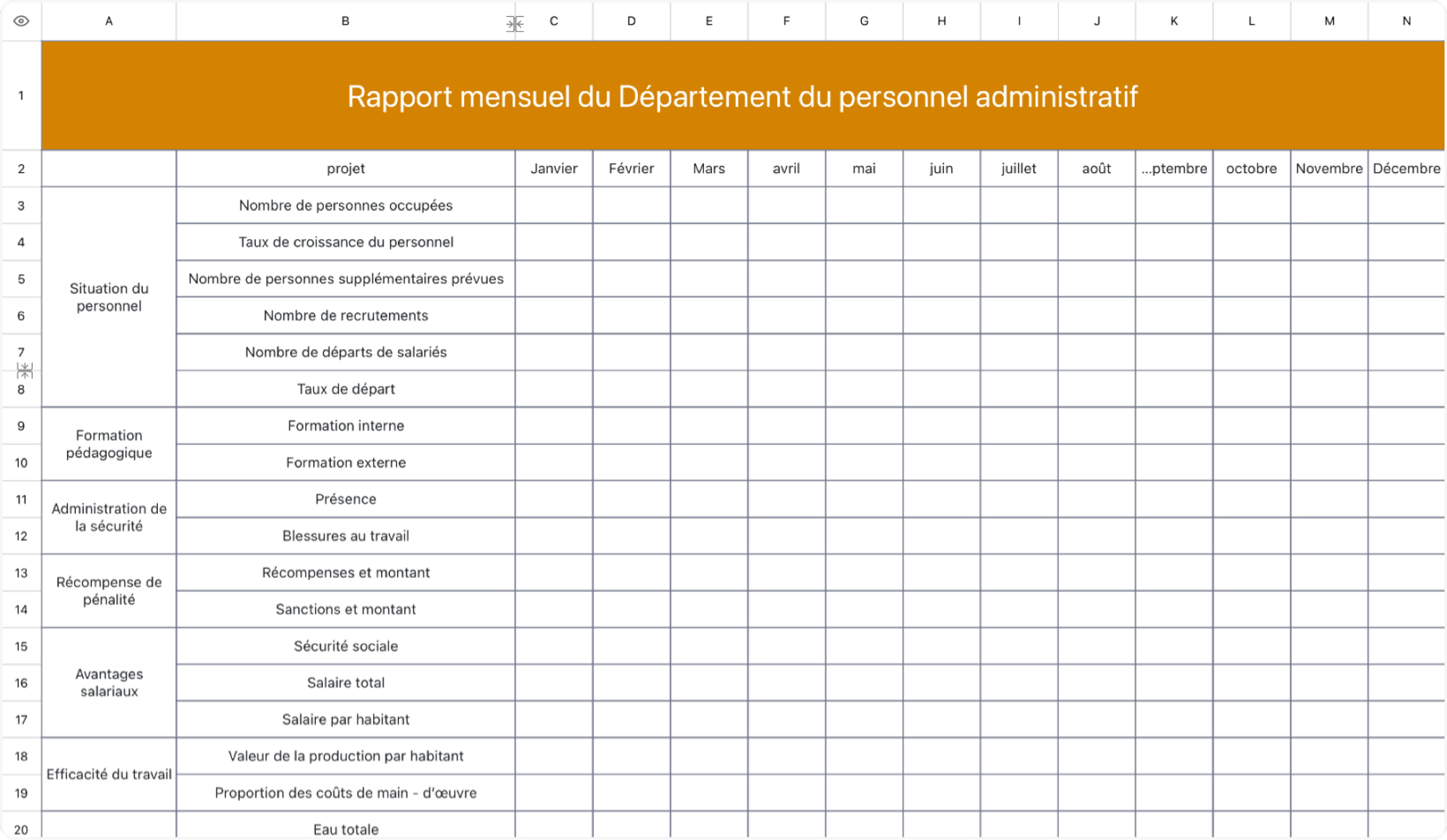 Déclaration mensuelle du personnel administratif